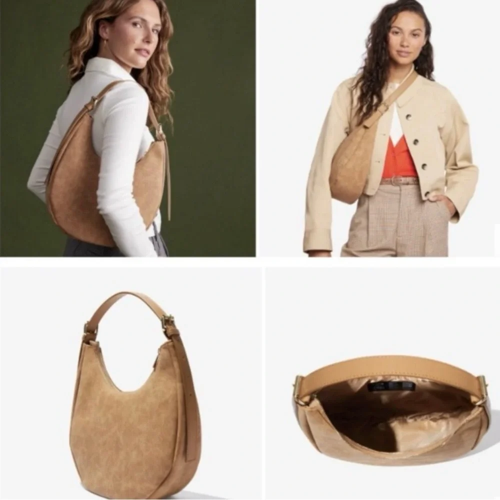 NWT 4TH & RECKLESS Una Faux Suede Crescent Shoulder Bag Tan Gold Hardware Hobo - Picture 8 of 10